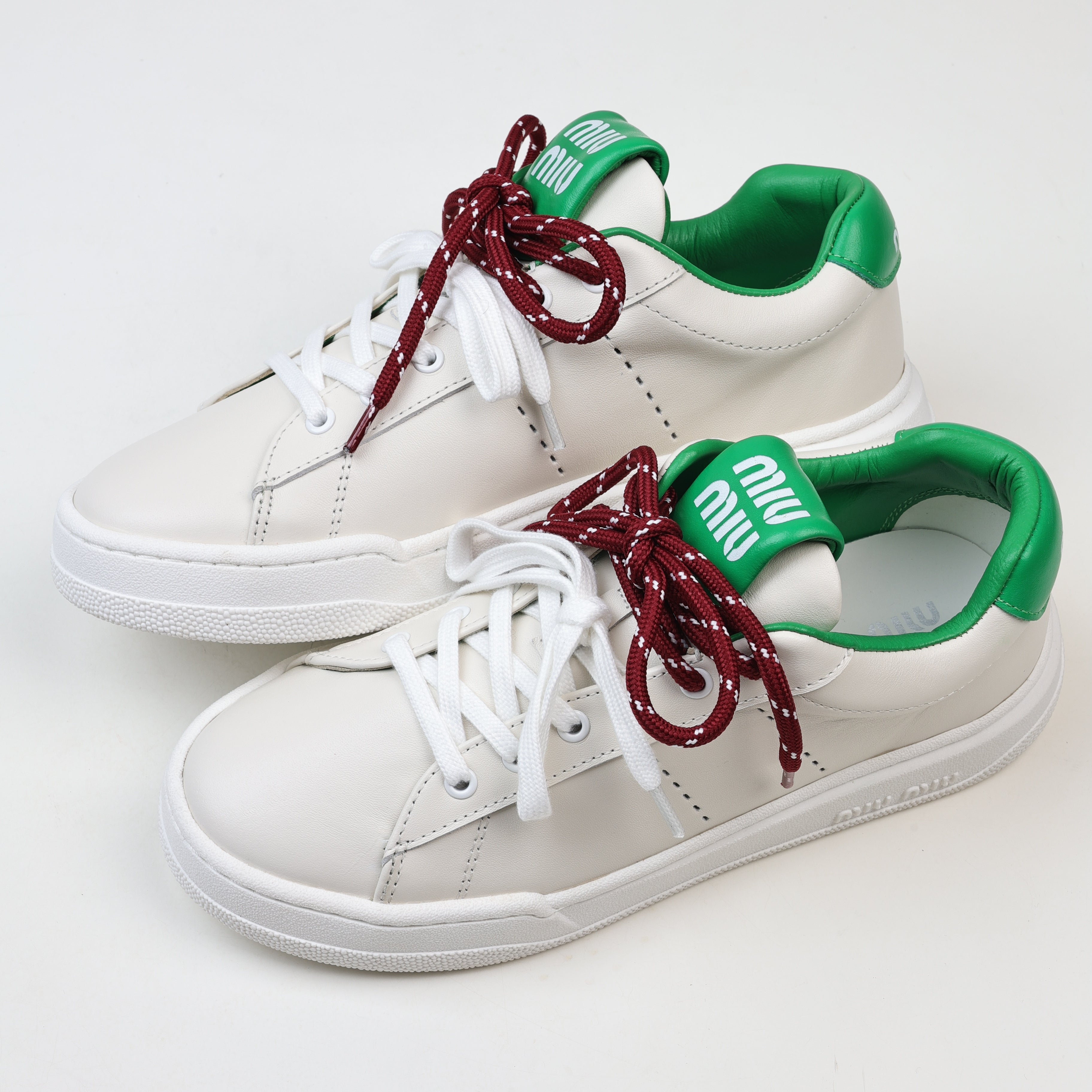 Miu Miu Double Laces Leather Low Top Sneakers