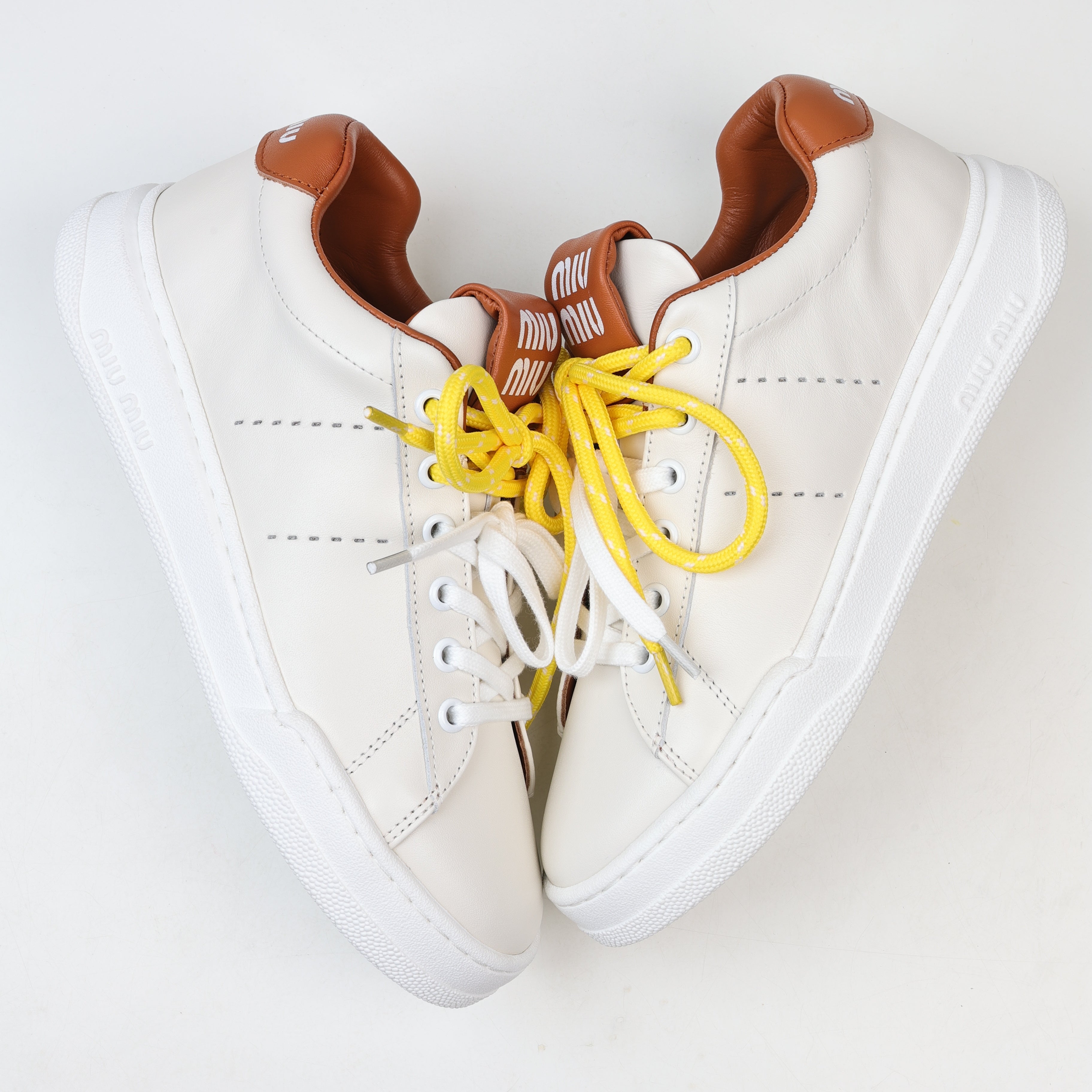 Miu Miu Double Laces Leather Low Top Sneakers