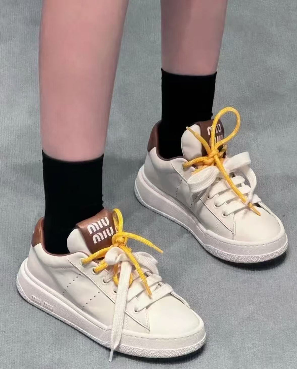 Miu Miu Double Laces Leather Low Top Sneakers