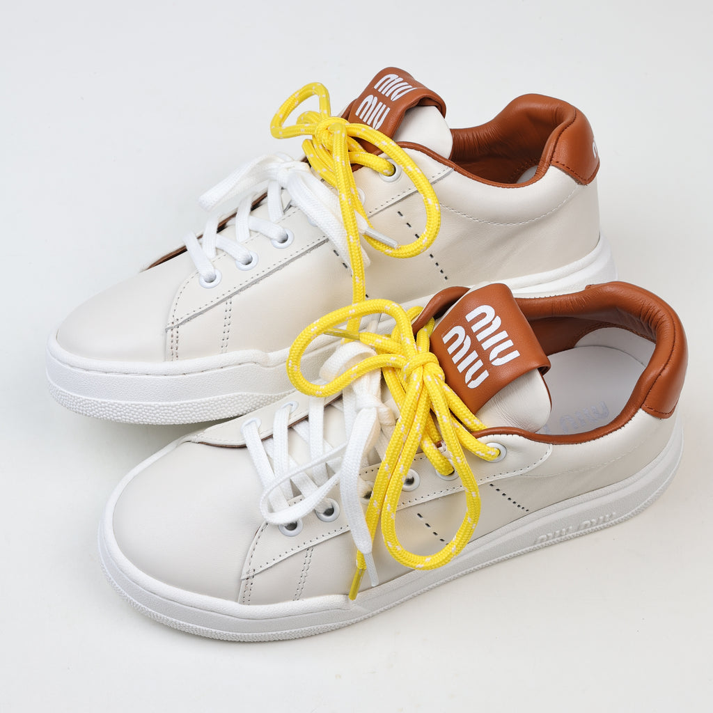 Miu Miu Double Laces Leather Low Top Sneakers