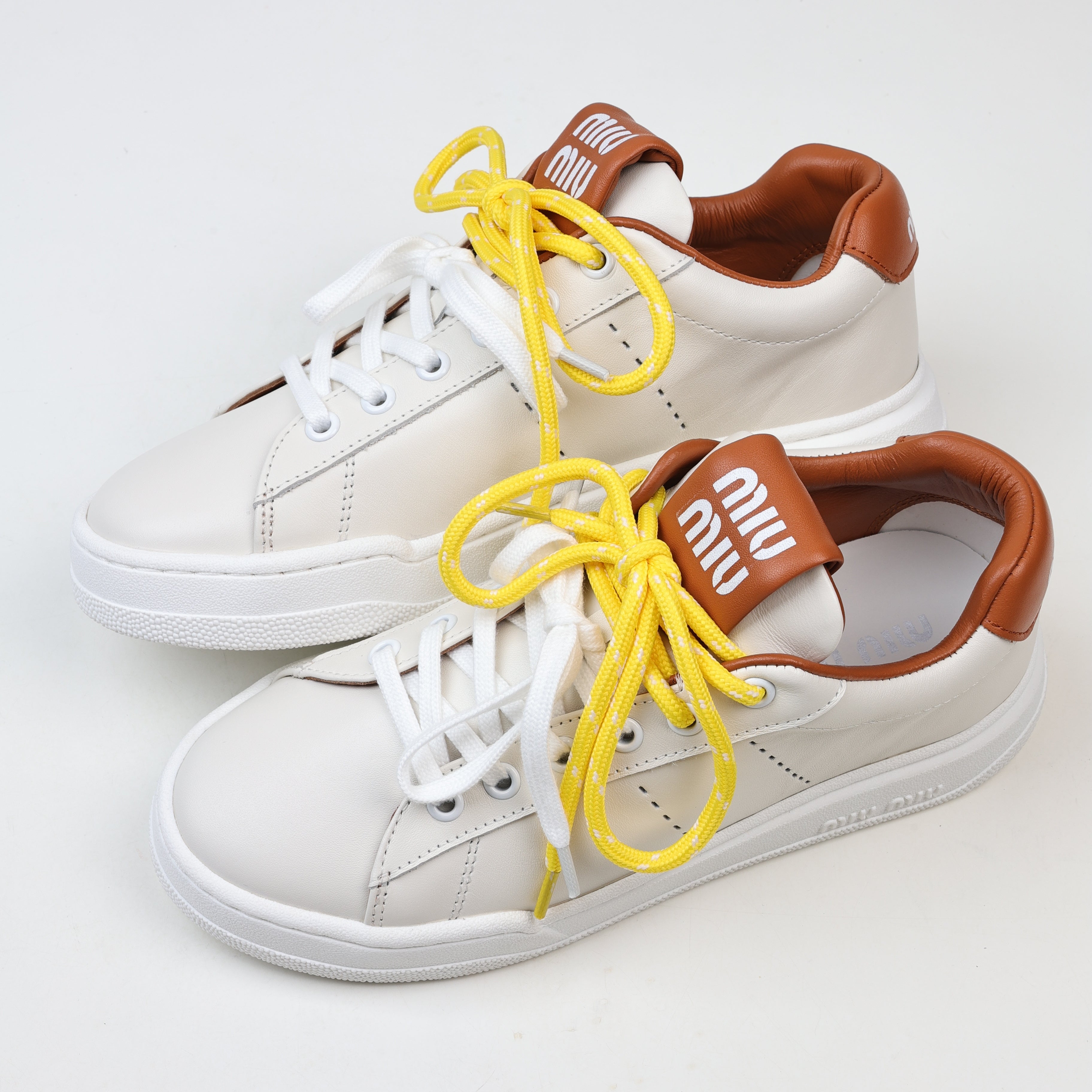 Miu Miu Double Laces Leather Low Top Sneakers