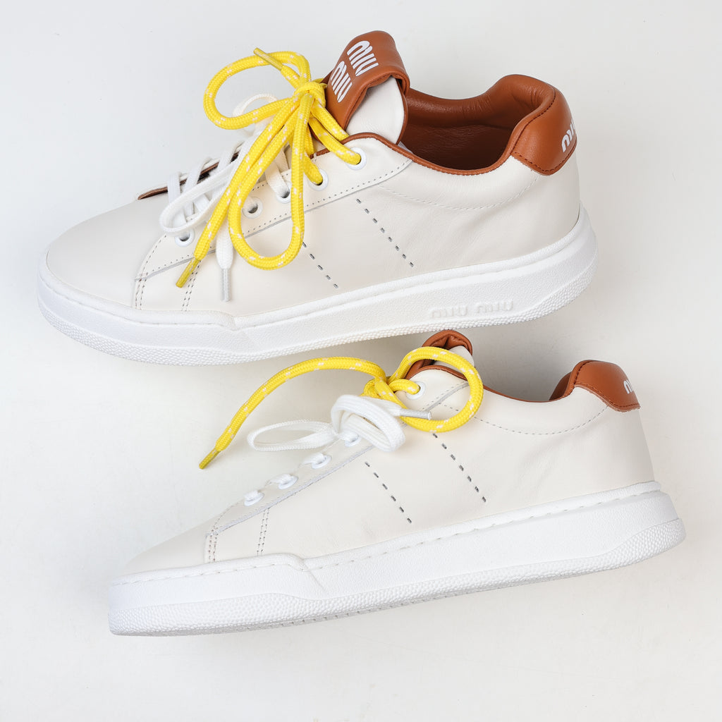 Miu Miu Double Laces Leather Low Top Sneakers