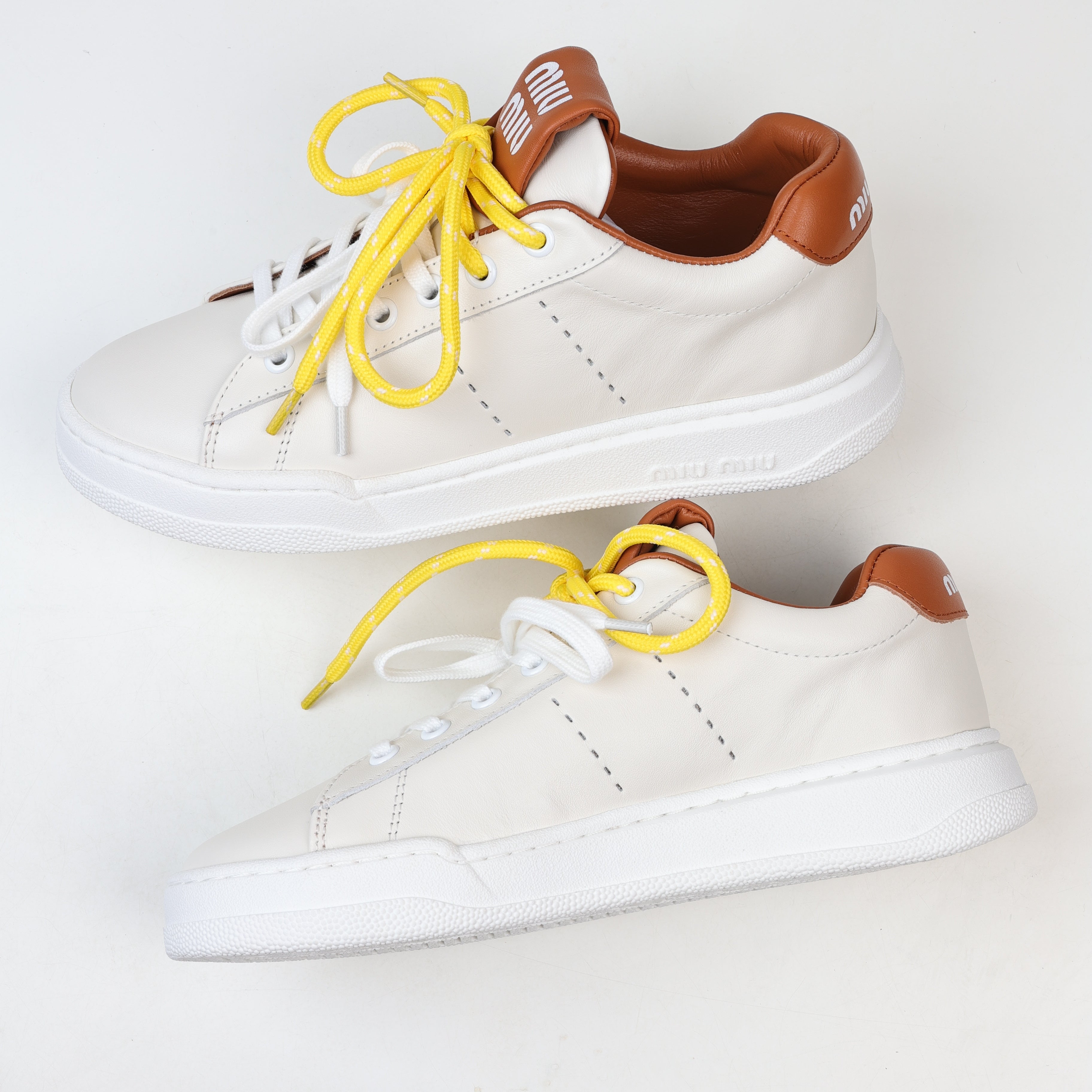 Miu Miu Double Laces Leather Low Top Sneakers