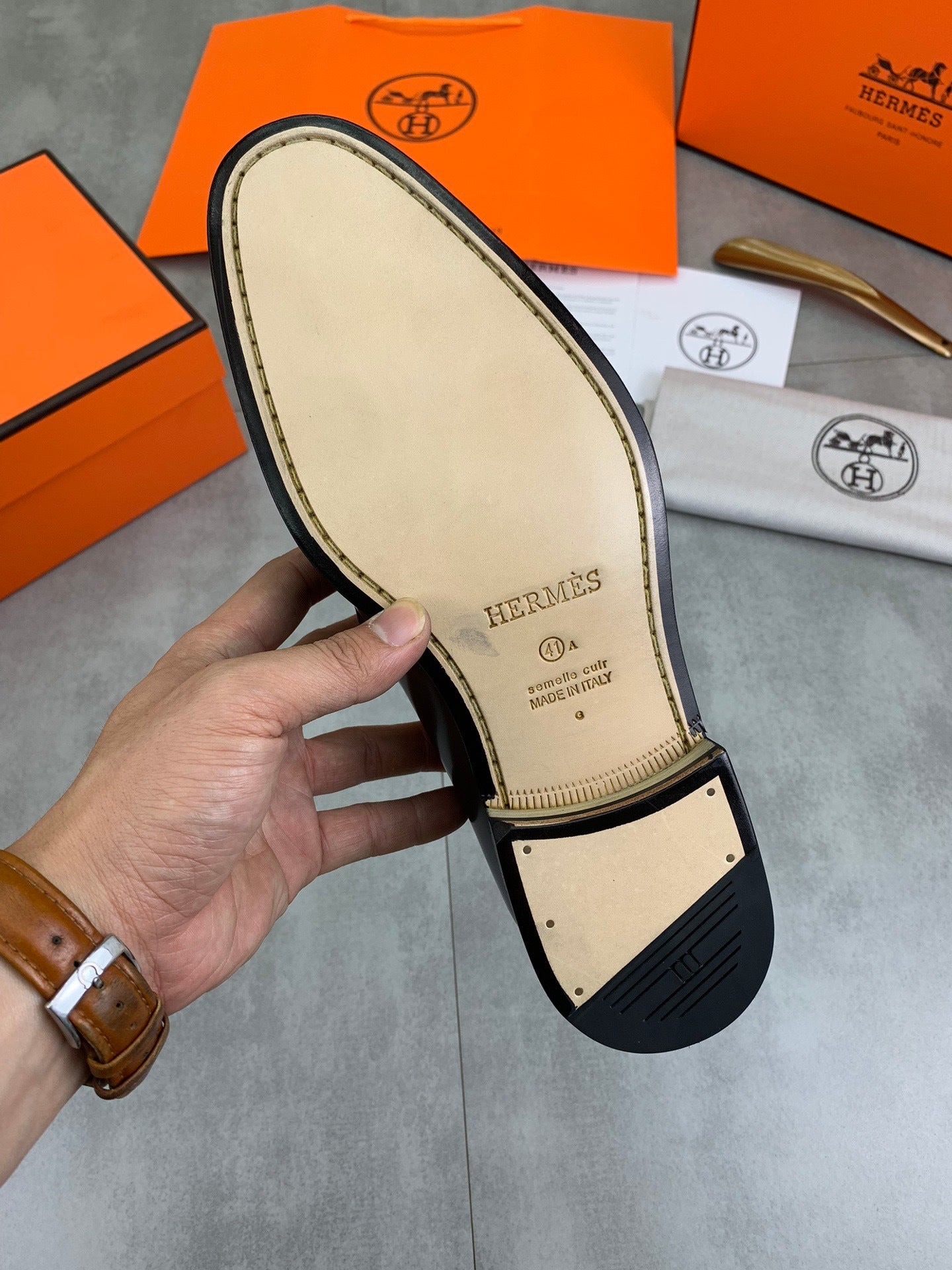 Hermès Men's Brown Calfskin Leather Loafers