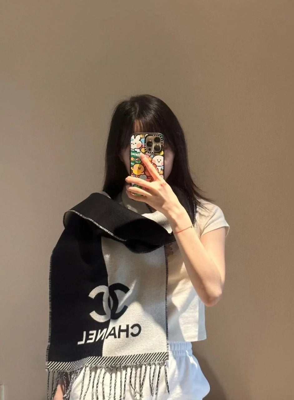 Chanel Black and White Scarf