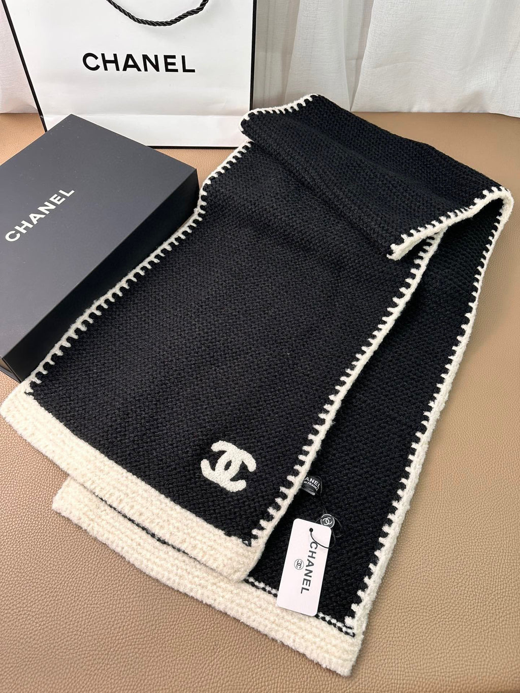 Chanel Small Chanel-Trimmed Knitted Long Scarf