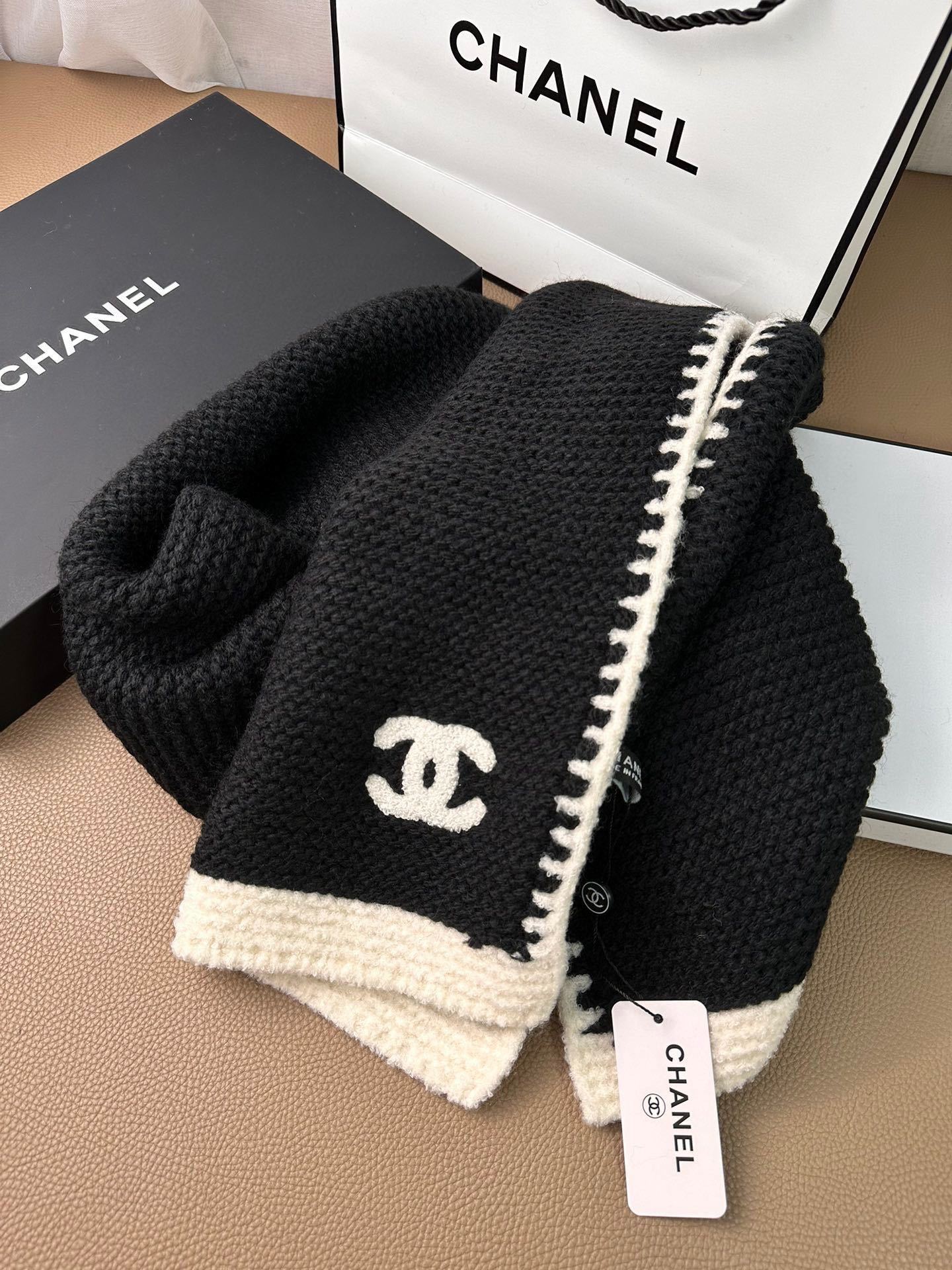 Chanel Small Chanel-Trimmed Knitted Long Scarf