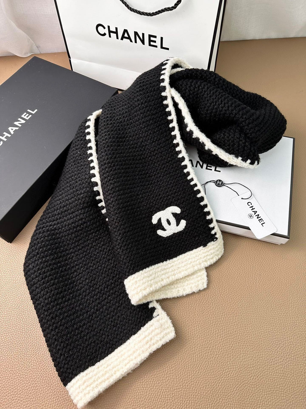 Chanel Small Chanel-Trimmed Knitted Long Scarf