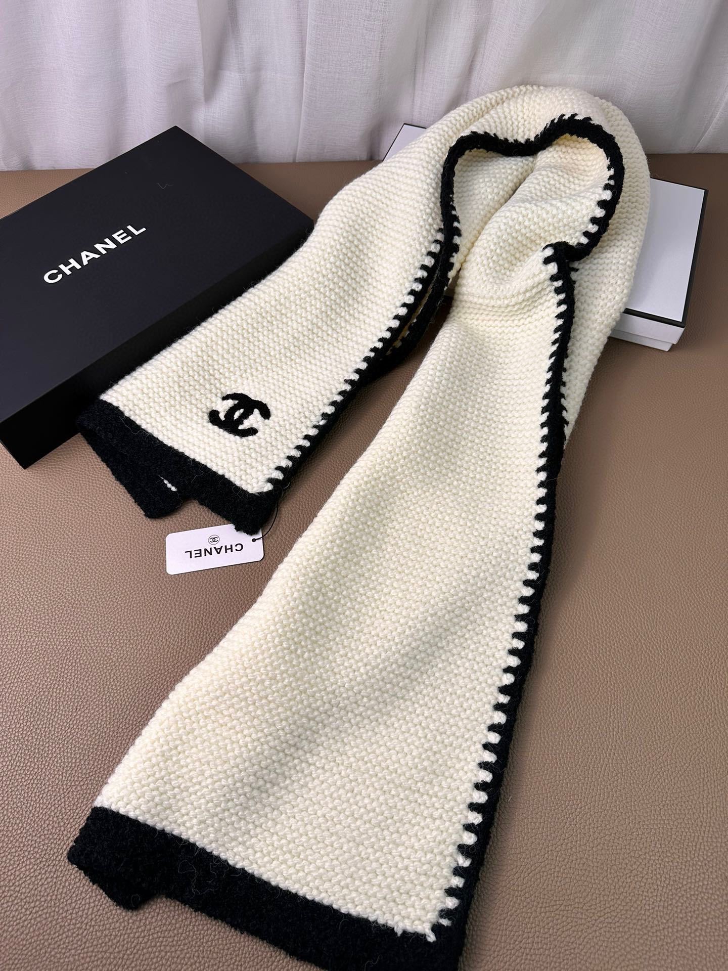 Chanel Small Chanel-Trimmed Knitted Long Scarf