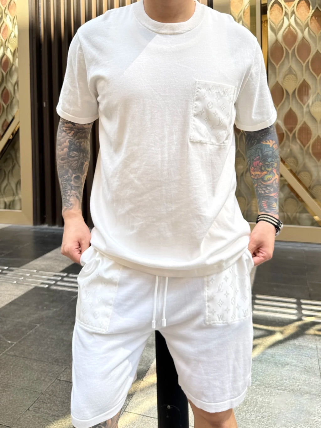 Louis Vuitton Solid Color Drawstring Nylon Embellished Shorts