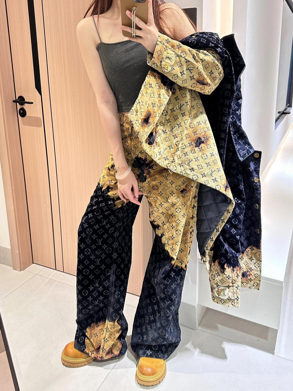 Louis Vuitton Faded Cloud Pattern Loose-Fitting Jeans