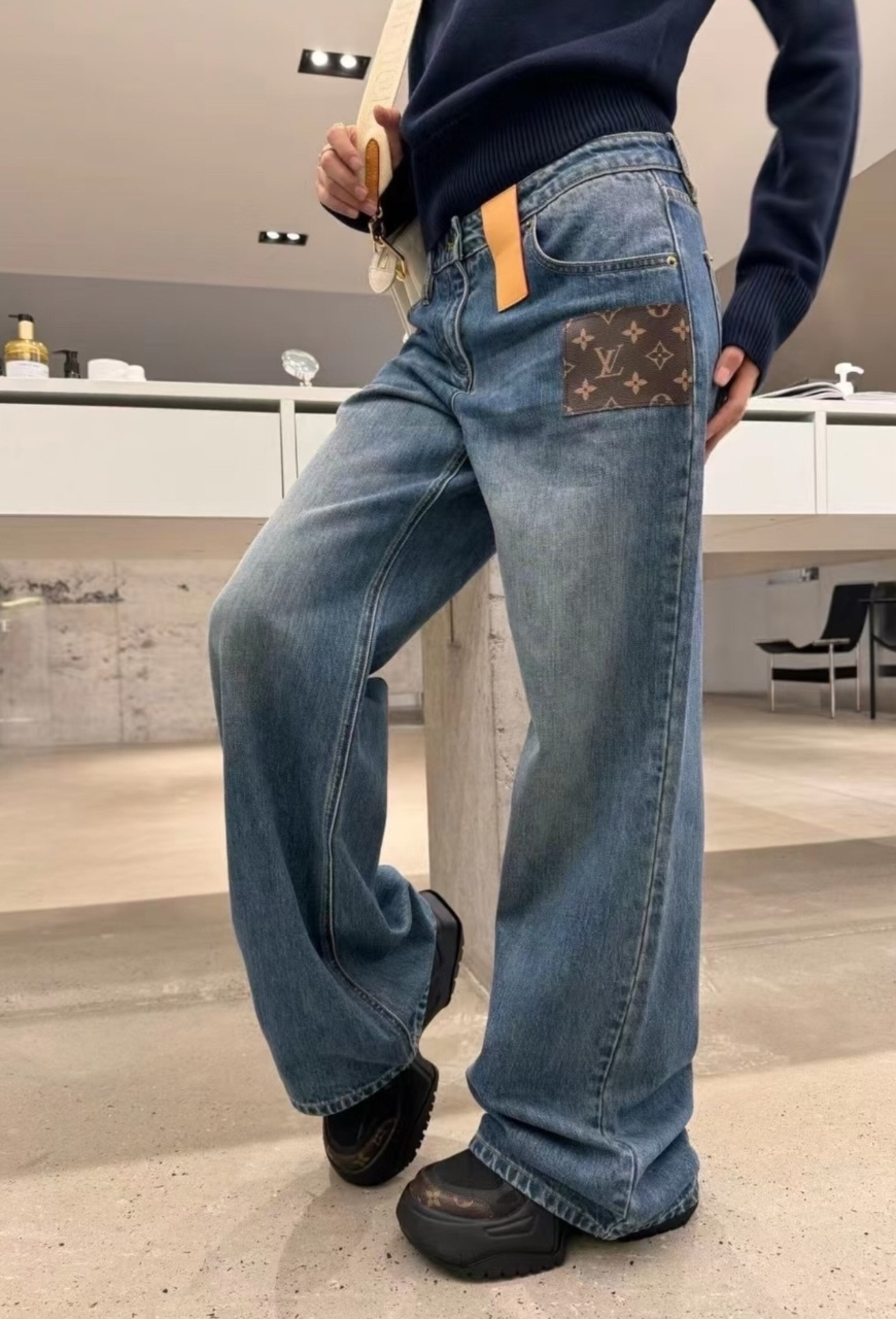 Louis Vuitton Labeled High-Waisted Straight Leg Jeans