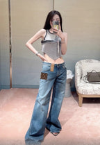 Louis Vuitton Labeled High-Waisted Straight Leg Jeans