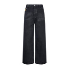 Louis Vuitton Embroidered Leather Label Wide-Leg Jeans