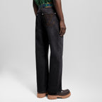 Louis Vuitton Embroidered Leather Label Wide-Leg Jeans