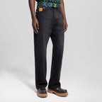 Louis Vuitton Embroidered Leather Label Wide-Leg Jeans