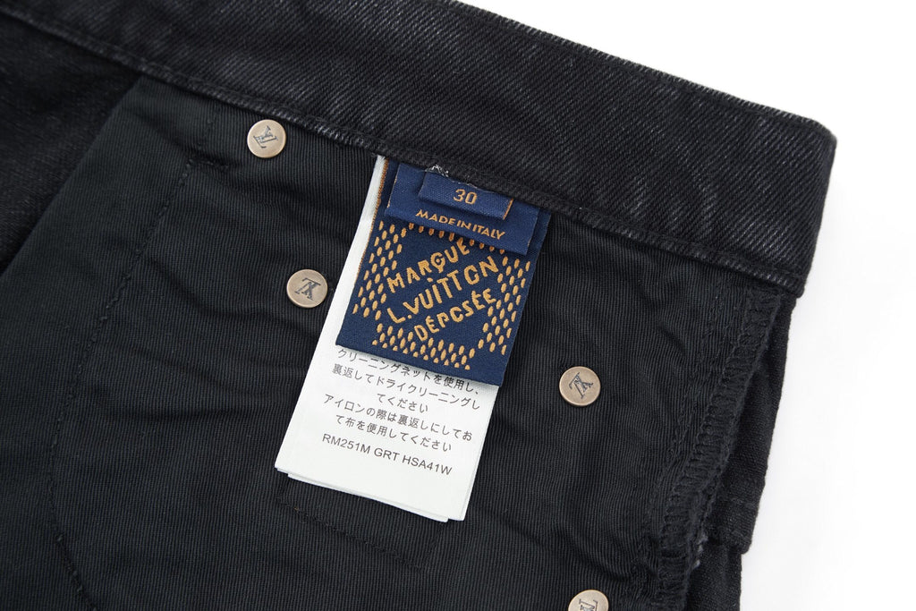 Louis Vuitton Embroidered Leather Label Wide-Leg Jeans