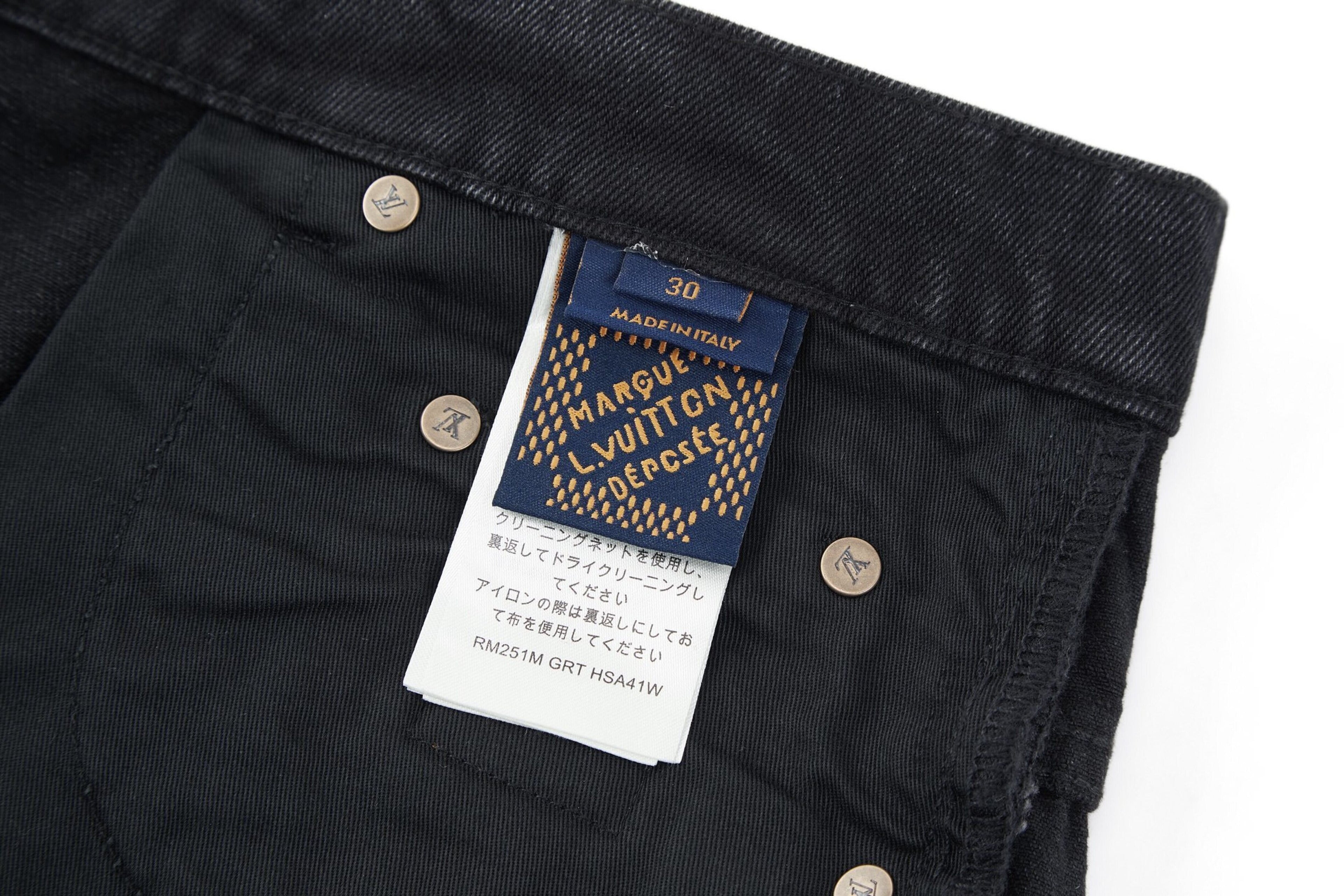 Louis Vuitton Embroidered Leather Label Wide-Leg Jeans