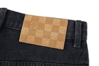 Louis Vuitton Embroidered Leather Label Wide-Leg Jeans