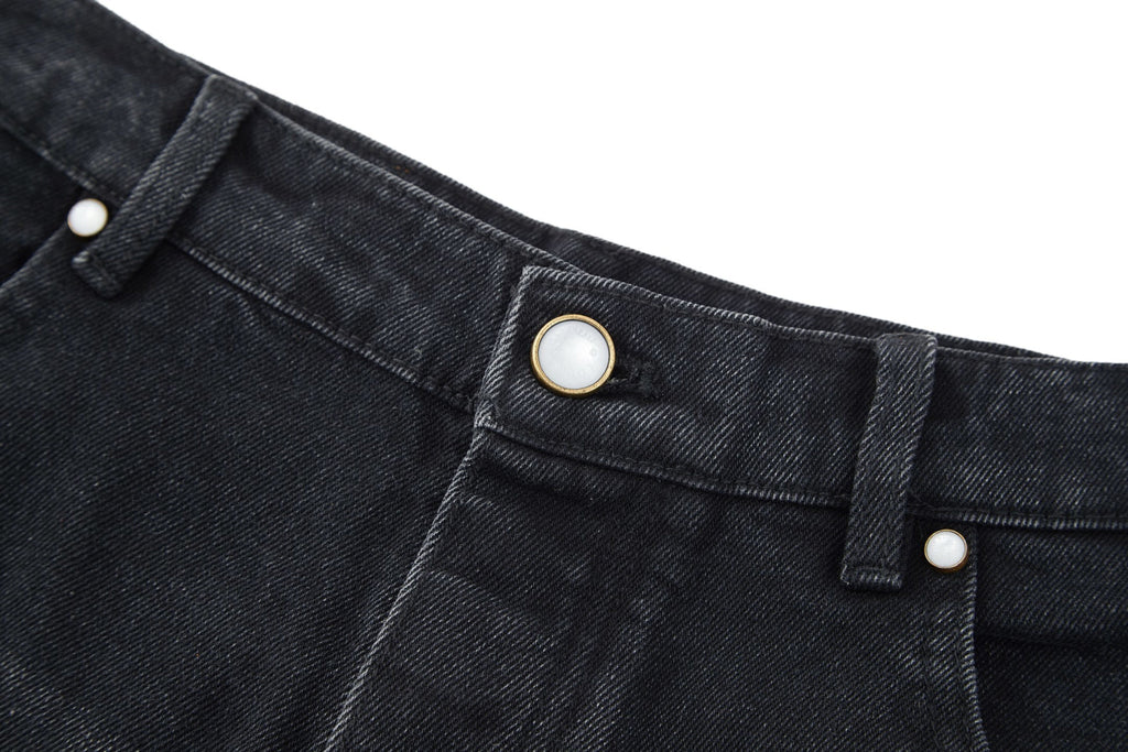 Louis Vuitton Embroidered Leather Label Wide-Leg Jeans