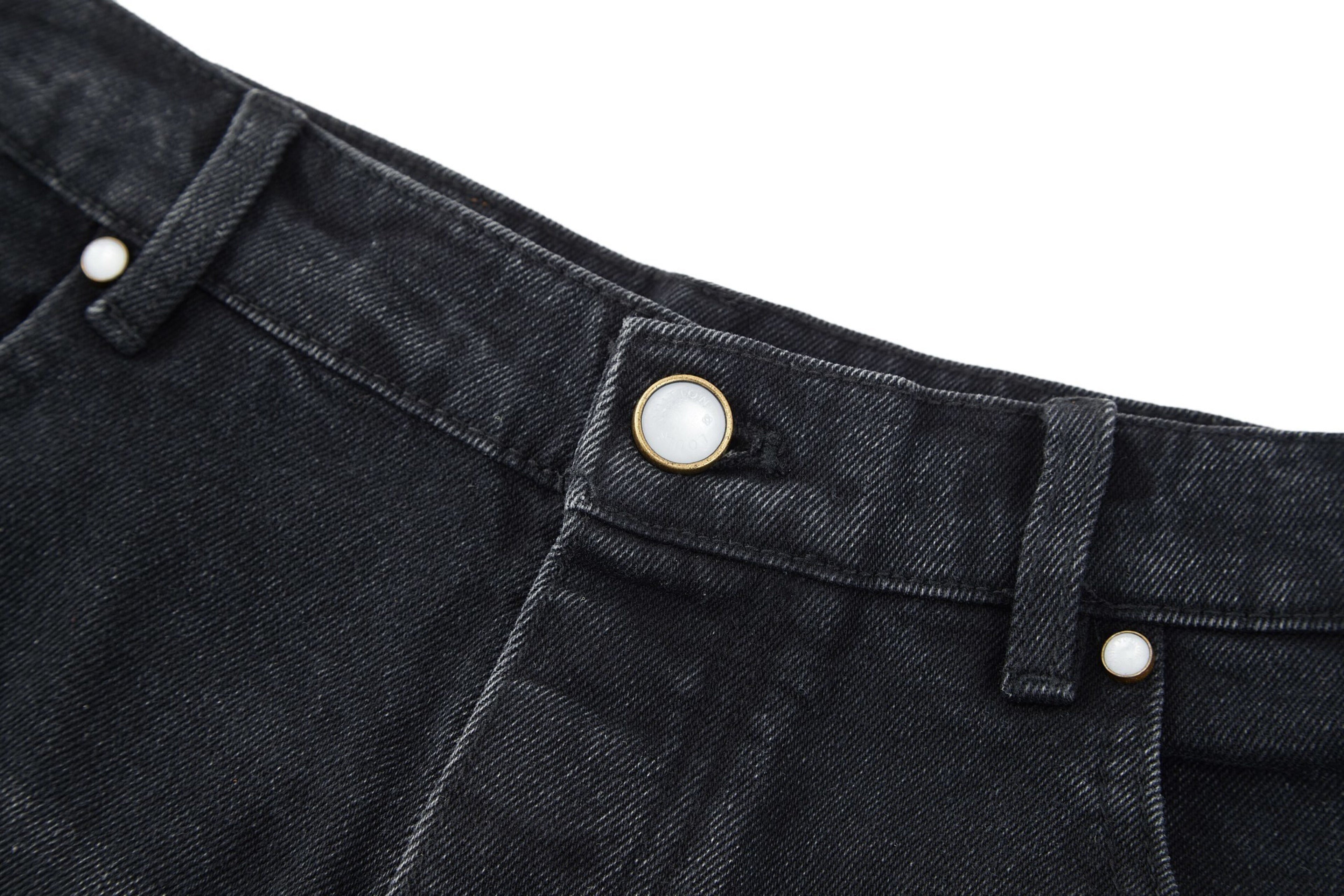 Louis Vuitton Embroidered Leather Label Wide-Leg Jeans