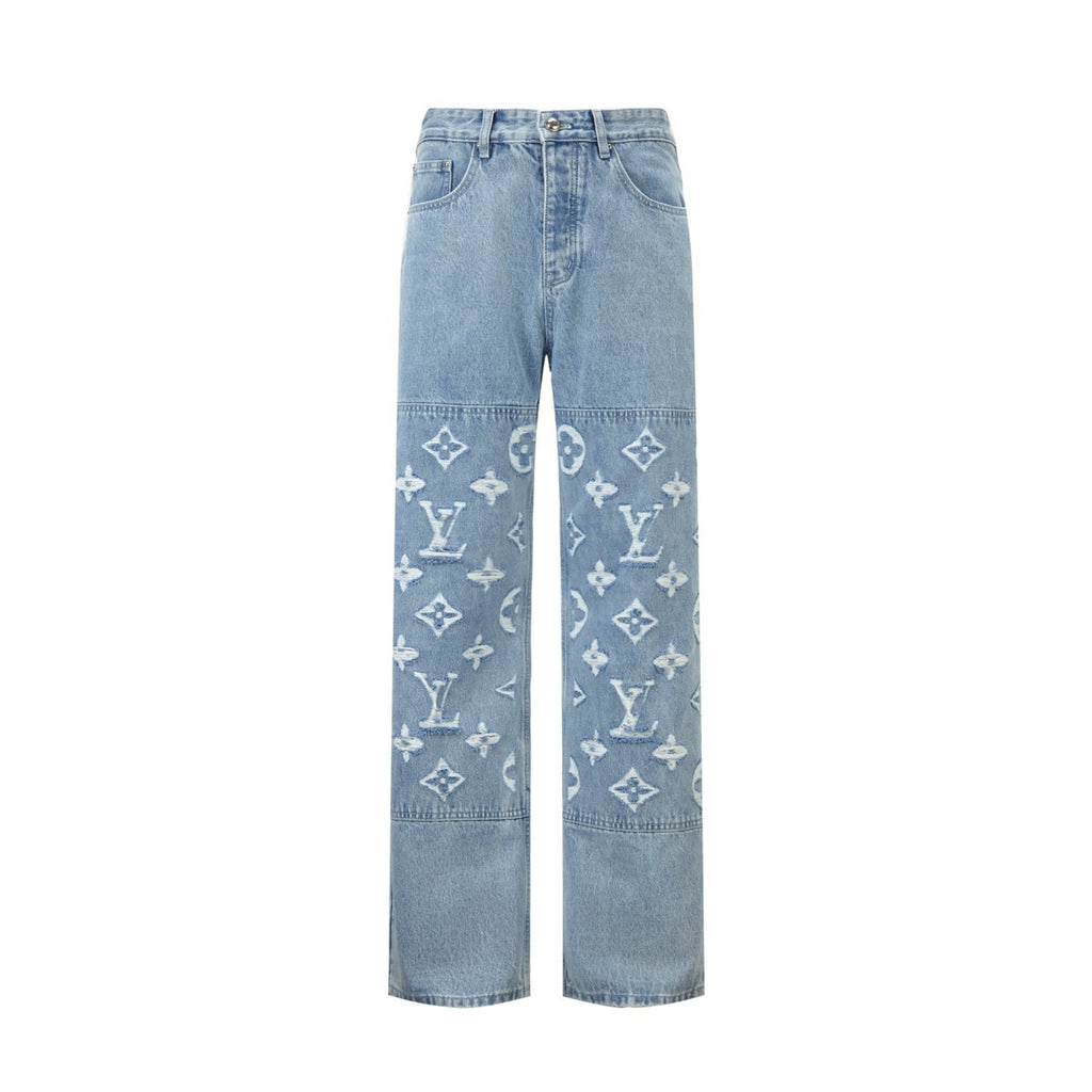 Louis Vuitton L Washed Distressed Denim Trousers