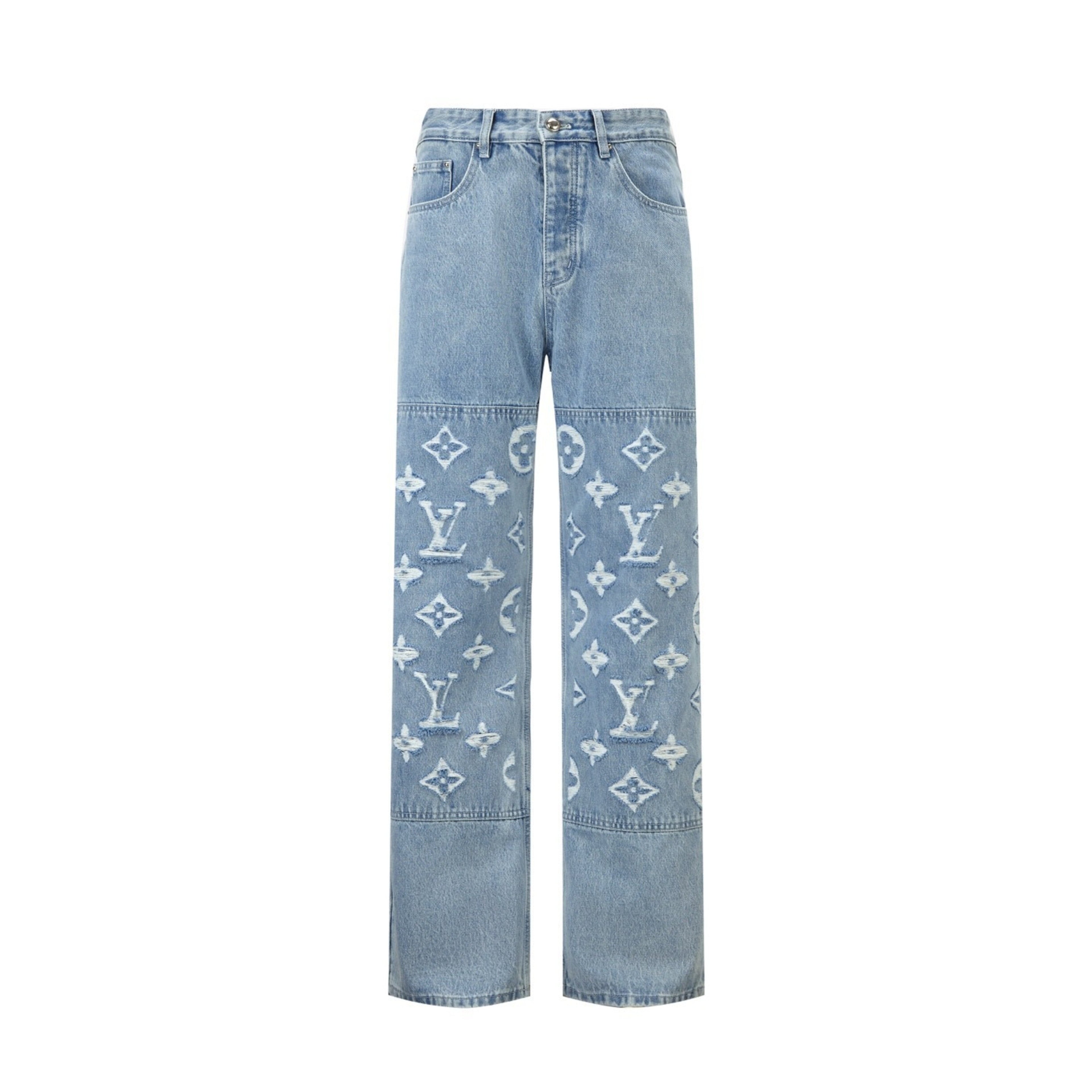 Louis Vuitton L Washed Distressed Denim Trousers