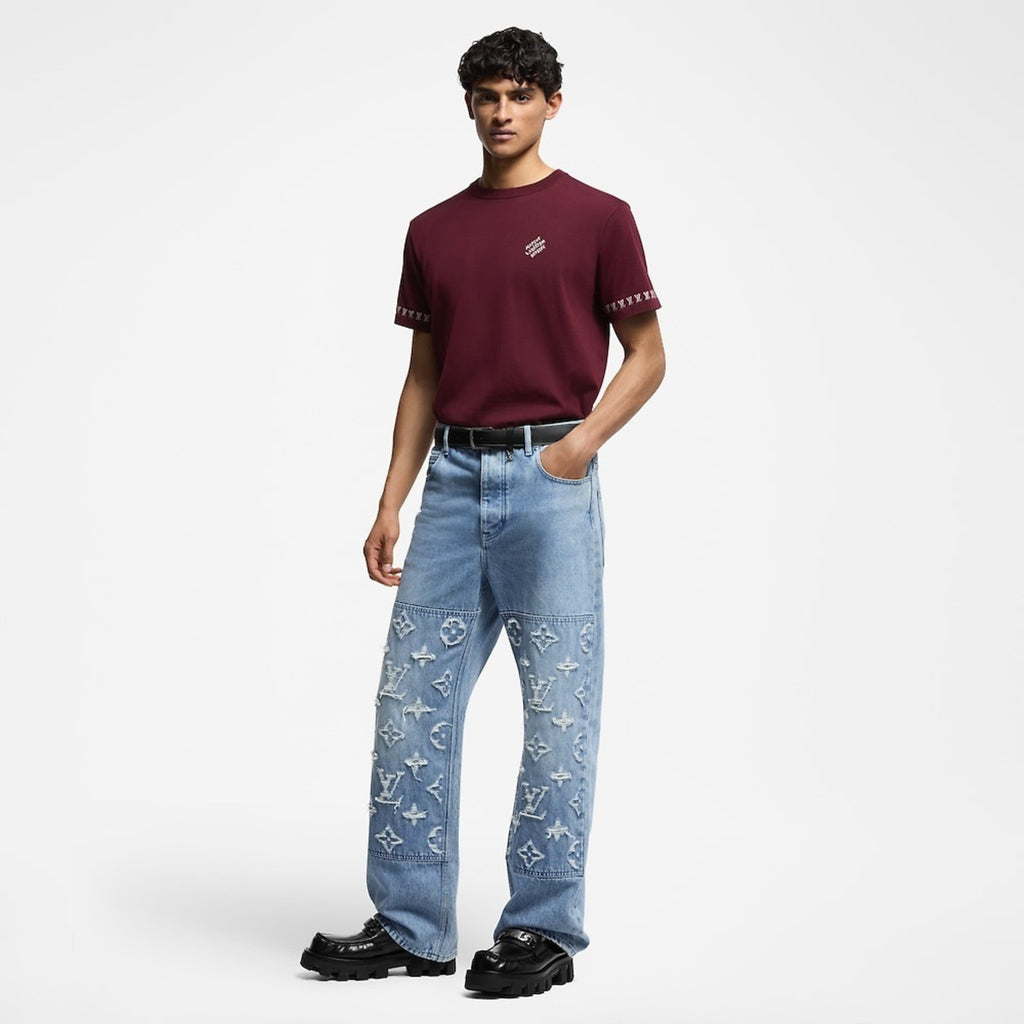 Louis Vuitton L Washed Distressed Denim Trousers