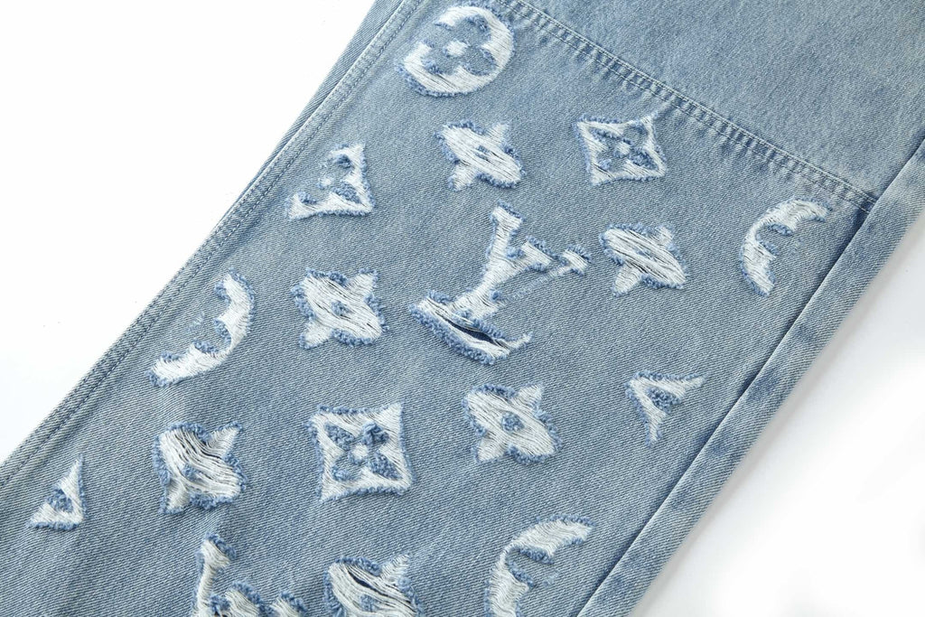 Louis Vuitton L Washed Distressed Denim Trousers