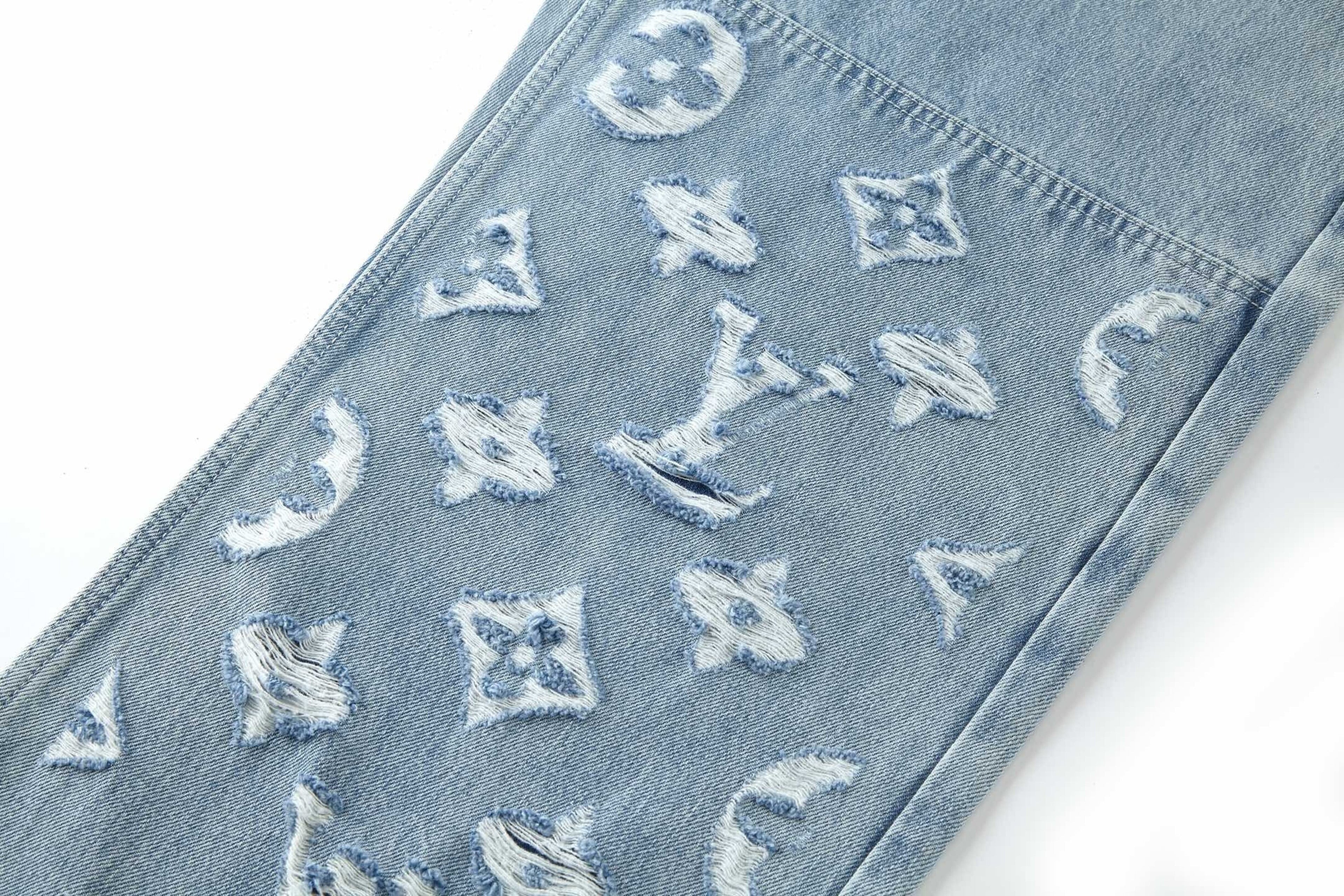 Louis Vuitton L Washed Distressed Denim Trousers