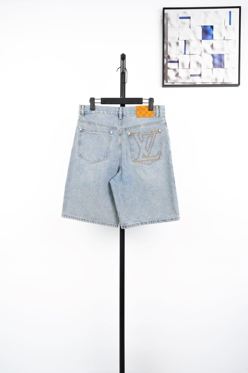 Louis Vuitton Pocket Exposed Stitching Monogram Denim Shorts