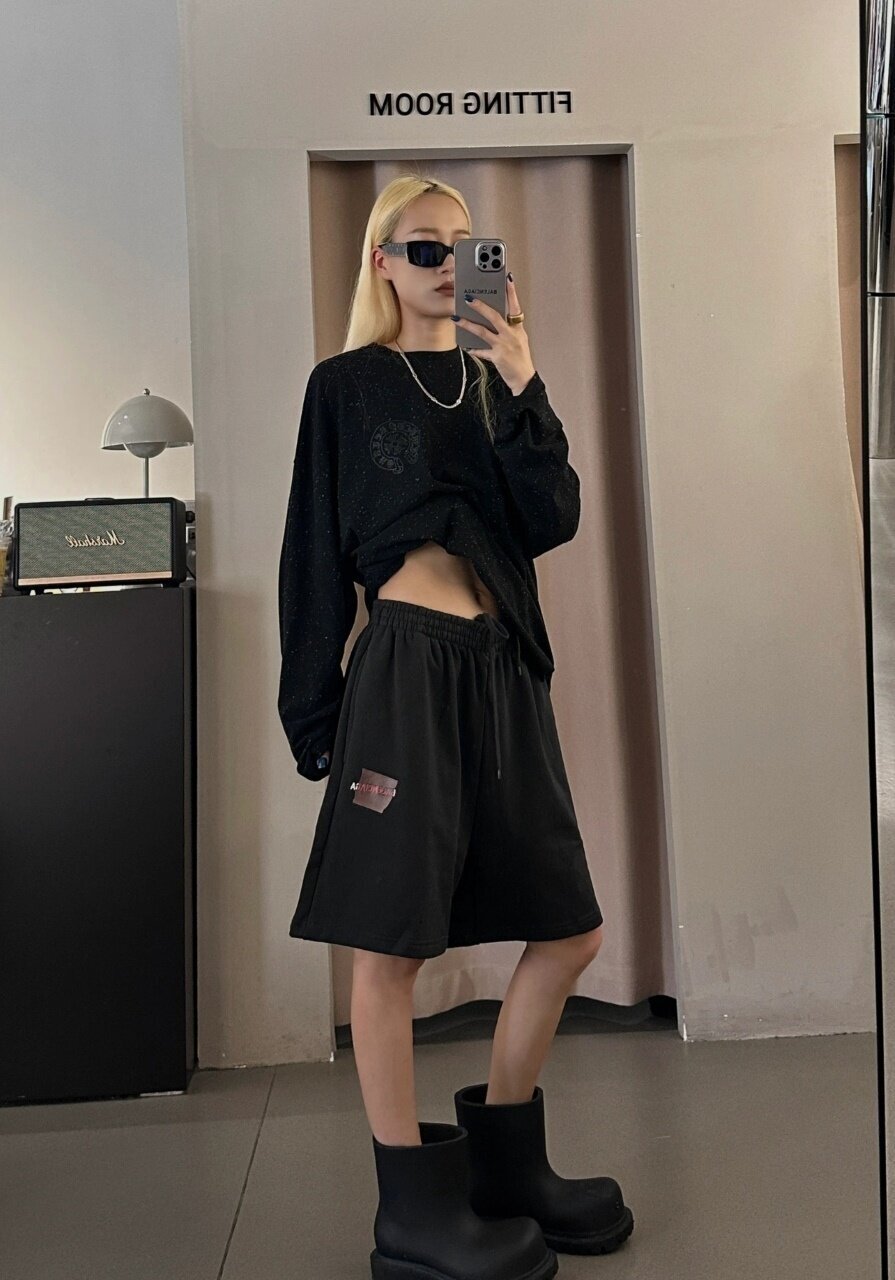 Balenciaga Paris Embroidered Laminated Shorts
