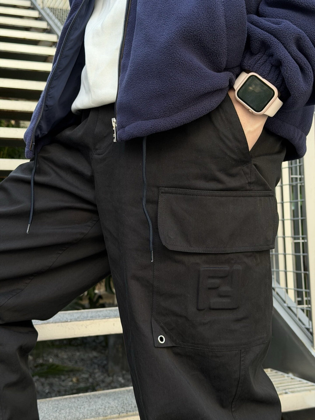 Fendi Gabardine Belt Loop Zipper Patch Pocket Cargo Pants
