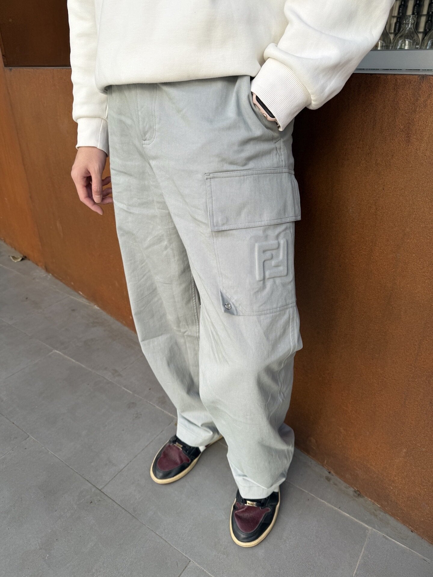 Fendi Gabardine Belt Loop Zipper Patch Pocket Cargo Pants