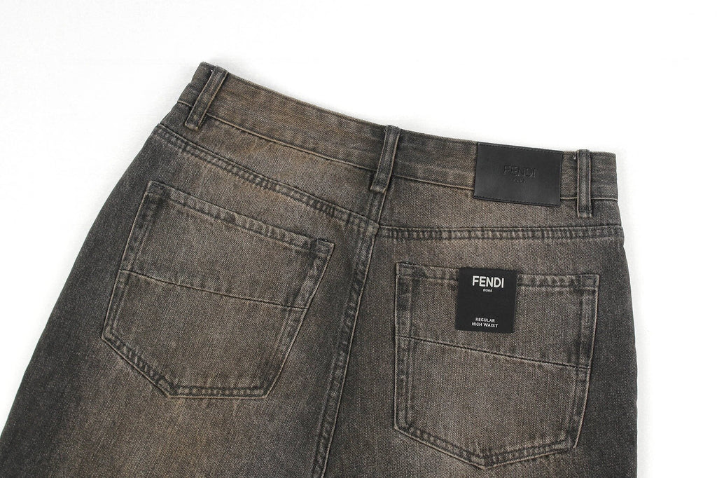 Fendi Straight-Leg Side Pocket Over-Dyed Long Jeans