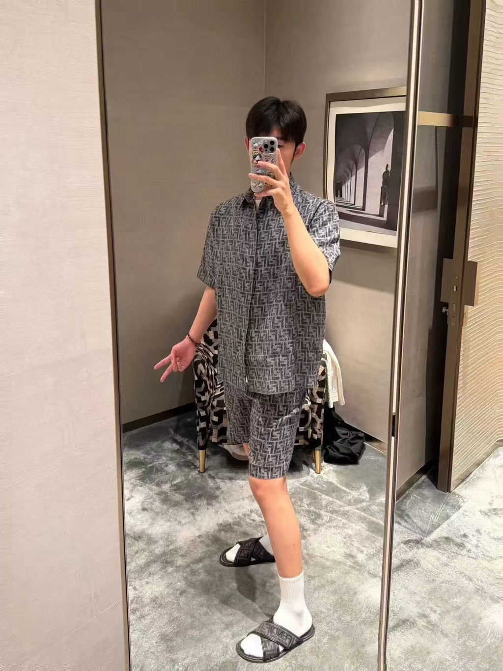 Fendi Blue Topstitched FF Shorts