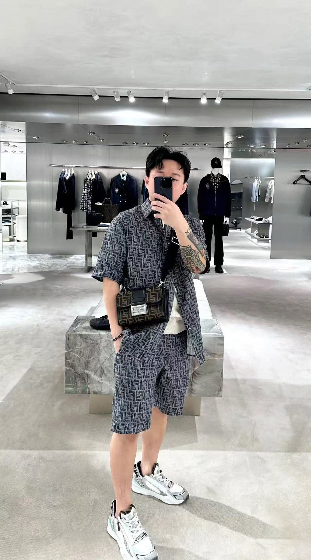 Fendi Blue Topstitched FF Shorts
