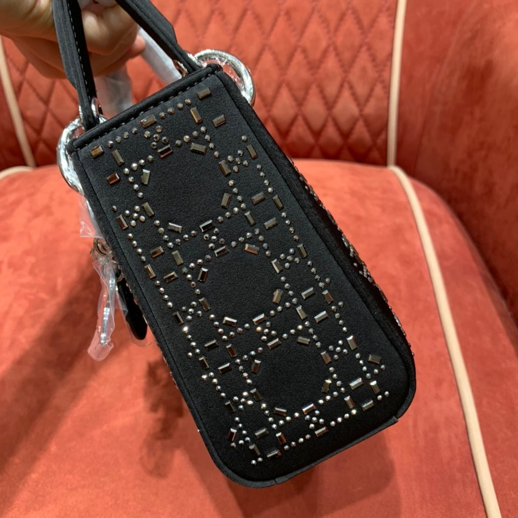 Christian Dior Lady Dior Crystal-Embellished Satin Bag