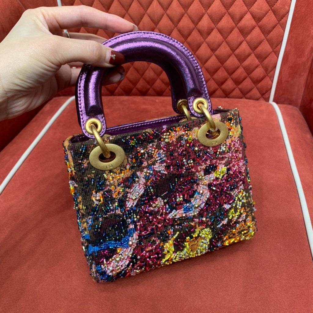 Christian Dior Lady Dior Three-Compartment Embroidered Art Beaded Bag