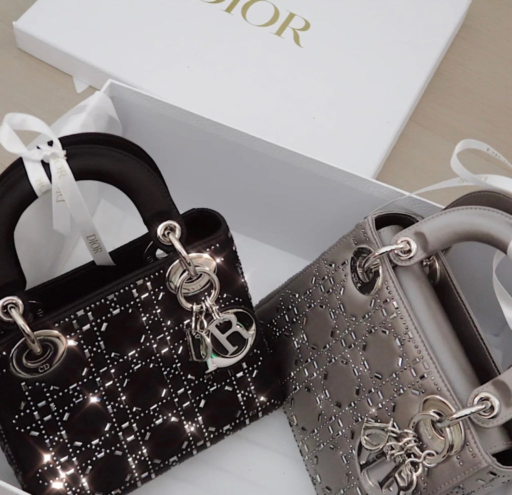 Christian Dior Lady Dior Crystal-Embellished Satin Bag