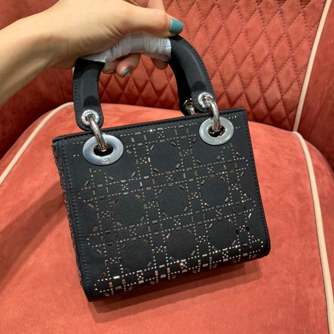 Christian Dior Lady Dior Crystal-Embellished Satin Bag