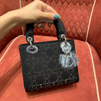 Christian Dior Lady Dior Crystal-Embellished Satin Bag