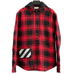 Off-White Plaid Splicing Hooded Shirt