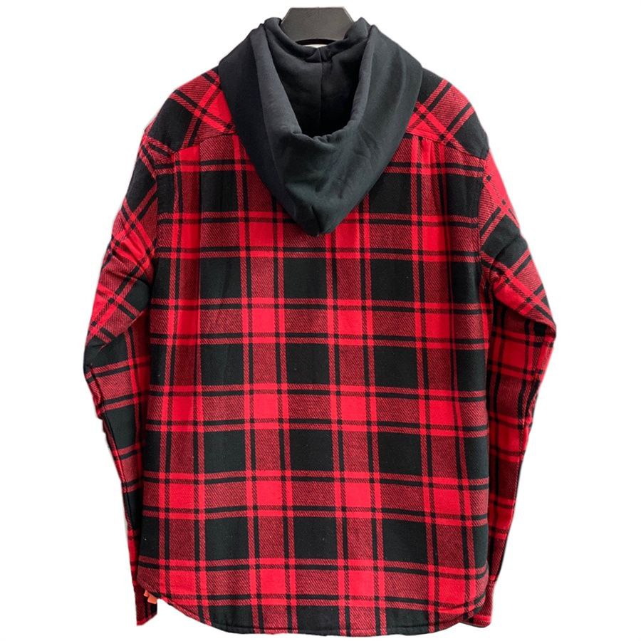 Off-White Plaid Splicing Hooded Shirt