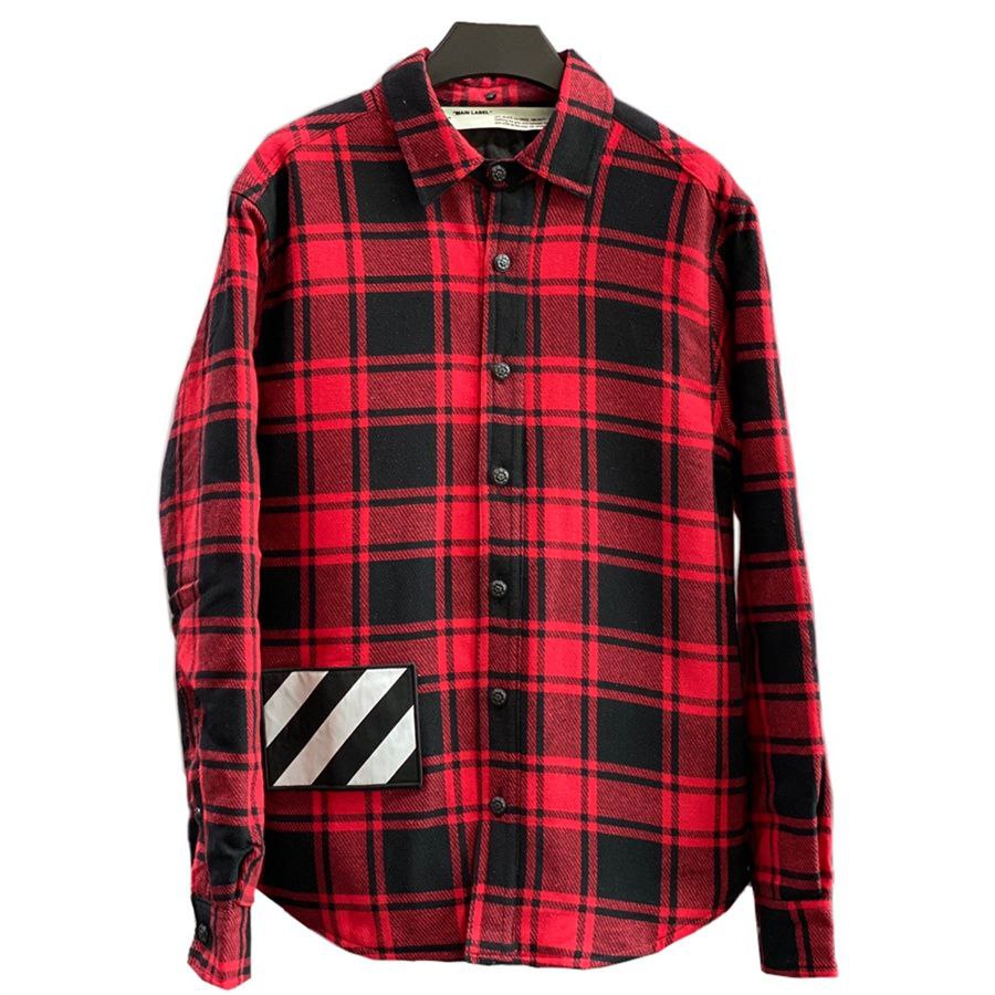 Off-White Plaid Splicing Hooded Shirt