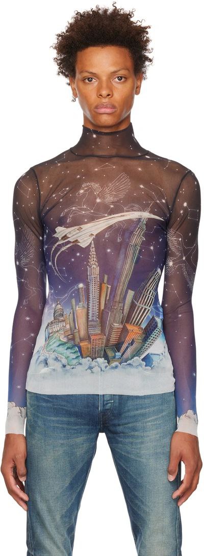 Casablanca Vol De Nuit Print Mesh Top