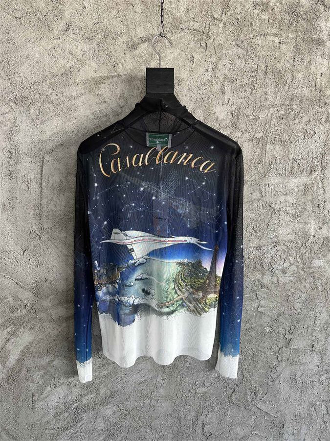 Casablanca Vol De Nuit Print Mesh Top