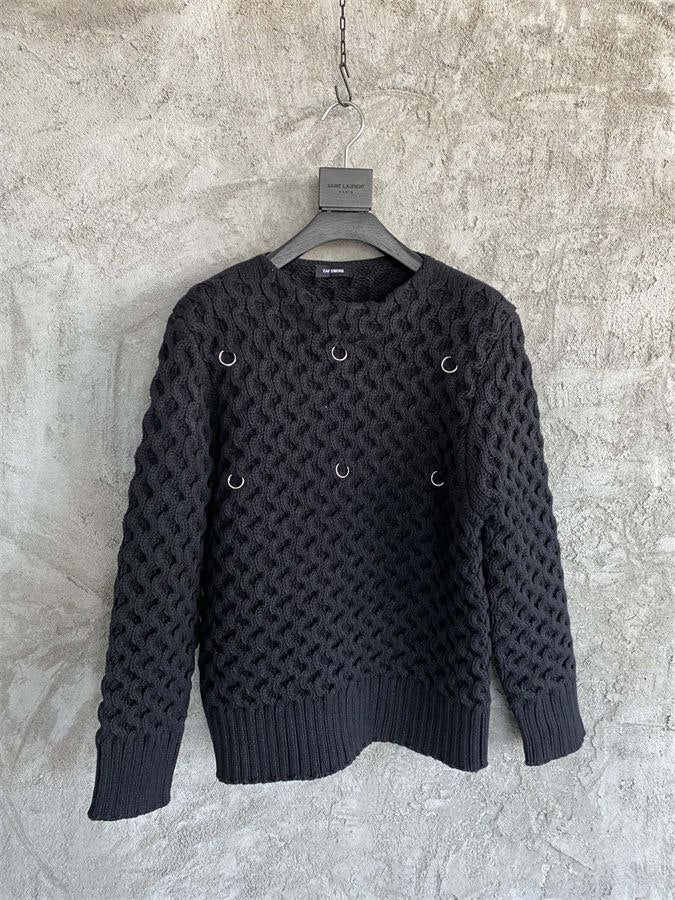 Raf Simons Black Wool Piercing Honey Stitch Sweater