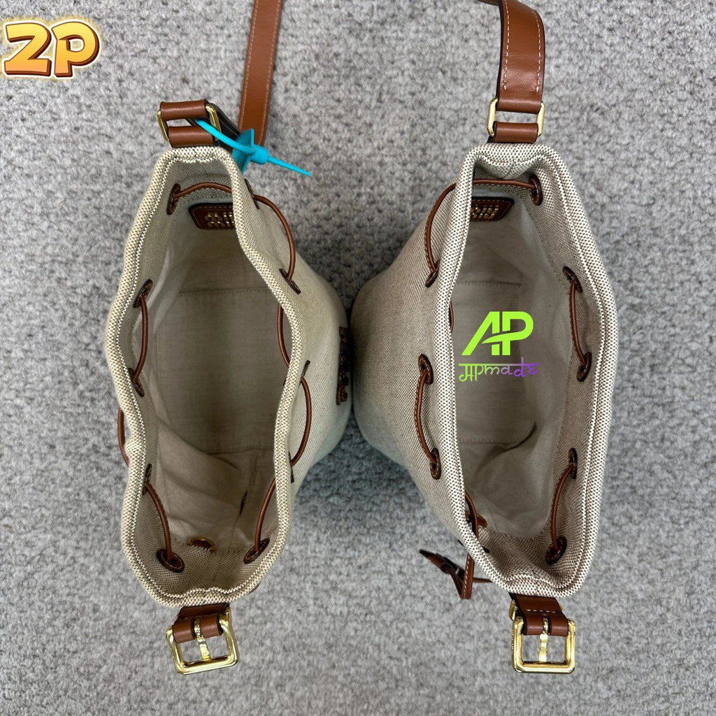 Miu Miu Canvas Leather Bucket Bag