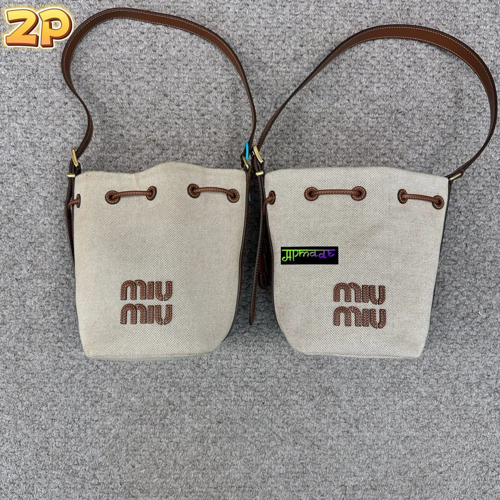 Miu Miu Canvas Leather Bucket Bag